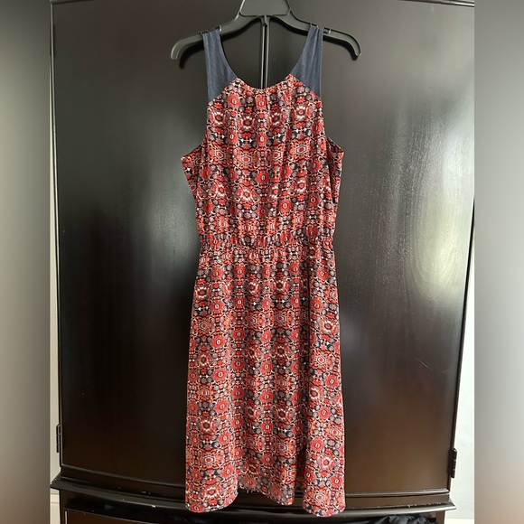 Athleta Printed Martinique Dress Faux Wrap Knee Length Red Women Sz Medium - Picture 2 of 5